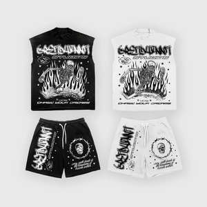 Nouvelle mode Ensemble deux pièces décontracté d'été pour homme, respirant, imprimé surdimensionné, taille mi-haute, motif uni, short 100% polyester - Product Image 3