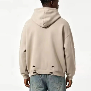 <b>Men</b> distressed <b>hoodie</b> ripped oversized pullover <b>pink</b> fleece cotton hooded distressed <b>hoodie</b> plain Distress <b>Hoodie</b> custom logo - Product Image 2