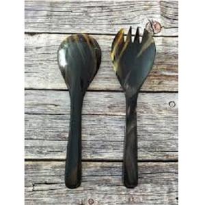 Cuillère double ton en bois de corne noire faite à la main la plus populaire avec un design élégant d'incrustation Couverts à manger uniques Cuillères de service artistiques - Product Image 4