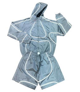 Ensemble deux pièces de survêtement en polyester/coton réfléchissant résistant à l'eau unisexe personnalisé veste coupe-vent short Streetwear jogging - Product Image 1