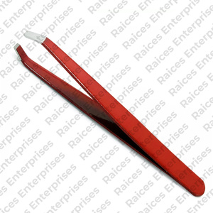Venta al por mayor de alta calidad profesional de acero inoxidable pinzas para cejas multicolor punta inclinada logotipo personalizable - Product Image 1