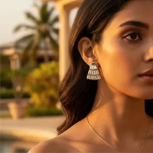 Boucles d'oreilles tendance en argent, taille baguette, pour femmes, à porter au quotidien, bijoux géométriques religieux avec diamant pour les fêtes, cadeaux - Product Image 1