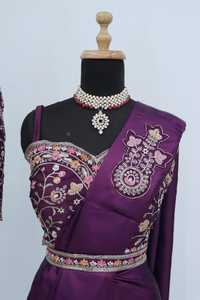 Exclusive and Trendy <strong>Heavy</strong> Satin <strong>Silk</strong> <strong>Fabric</strong> Saree With Fancy Thread and Sequence Work Moti Lace Blouse Indian Designer Sari - Product Image 3