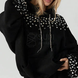 เสื้อฮู้ดผู้หญิงดีไซน์ล่าสุด ประดับเพชร สำหรับฤดูหนาว ผ้าฝ้าย 100% สีและขนาดสั่งทำได้ พร้อมโลโก้สั่งทำ - Product Image 6