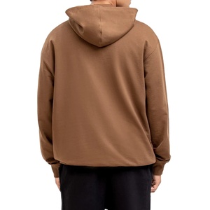 Sudadera con capucha marrón para hombre Sudadera de lana de algodón de peso pesado con bolsillo de canguro para ropa de otoño e invierno - Product Image 4