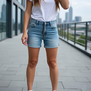 Pantalones cortos de mezclilla con cremallera de cintura alta de verano Pantalones cortos de mezclilla de moda de cintura alta para mujer - Product Image 2