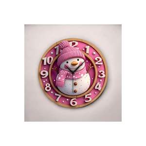 Horloge murale de table silencieuse en bois à motifs de bonhomme de neige rose de 50cm idée cadeau - Product Image 3