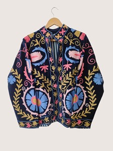 Veste en coton brodée de style chinois, col mandarin, manches longues, motif floral, grande taille, vêtements d'extérieur décontractés pour femmes, printemps - Product Image 4