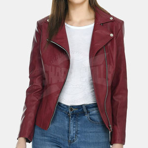 Chaqueta de cuero con cuello levantado de invierno para mujer, Color sólido, ecológica, impermeable, transpirable, de punto, con logotipo personalizado, teñido liso - Product Image 5