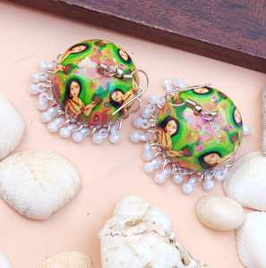 Alta calidad Meenakari trabajo diseñador pintado a mano Color Blanco cuenta indio Jhumki pendiente para mujeres y niñas nuevo diseño cómodo - Product Image 3