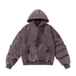 Alta calidad 500gsm Acid Wash Zipper-Up Hombres French Terry Hoodie Sudadera con estampado de gran tamaño Transpirable - Product Image 3