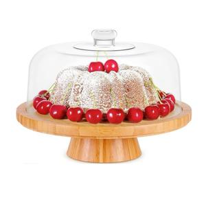 Support à gâteau en bois de luxe avec dôme en verre conçu pour contenir des gâteaux à étages, des cupcakes et des friandises de fête décoratives en toute sécurité - Product Image 3