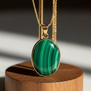 Minimaliste 925 en argent Sterling chaîne délicate malachite naturelle forme ronde pendentif guérison cristal mode pendentifs cadeau - Product Image 1