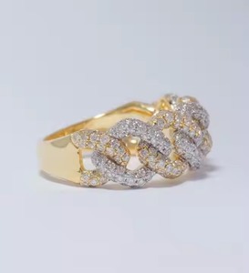 Bague en diamant cubain Miami 14K or massif demi-éternité bande glacée avec combiné diamants cultivés en laboratoire cadeau de fête des femmes - Product Image 2