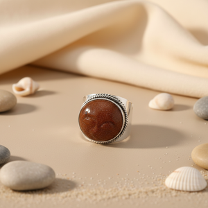 Rose Gold & 18K Plated 925 Silver Sunstone Fashion <b>Ring</b> for Women <b>Statement</b> Jewelry with Inlay Setting - Product Image 2