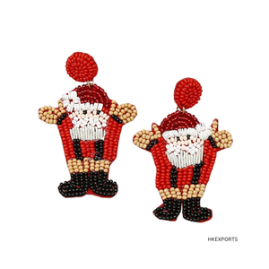 Pendientes de aro hechos a mano con cuentas de Navidad chapados en oro para mujer, joyería festiva navideña para bodas, fiestas perfectas - Product Image 1