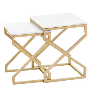 Nesting Centre <b>Table</b> Set Traditional Marble <b>Top</b> <b>Stainless</b> <b>Steel</b> Luxury Classic Home Bedroom Living Room Coffee Kitchen Use - Product Image 1