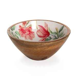 Nueva llegada 2024 lujos esmalte de madera natural impreso pegatina cuenco redondo para servir con asas de metal dorado cuenco de diseñador único - Product Image 2