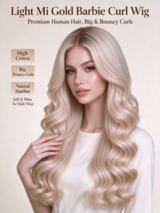 Perruque Light Mi Gold <span class=keywords><strong>Barbie</strong></span> Curl en cheveux humains de qualité supérieure, ondulations rebondissantes, Lace Front, couronne haute, ligne de cheveux naturelle pour usage quotidien - Product Image 1