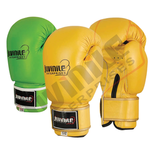 Gants de boxe d'entraînement en cuir véritable de haute qualité, fabriqués par un fabricant OEM professionnel, avec support de poignet à boucle auto-agrippante et fonction anti-humidité - Product Image 1