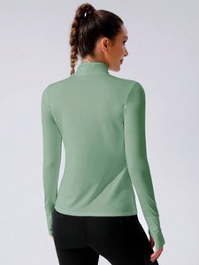 Women Sage <b>Green</b> Quarter Zip Athletic Top Lightweight Long Sleeve Slim Fit Breathable Workout Running Pullover Activewear - Product Image 2