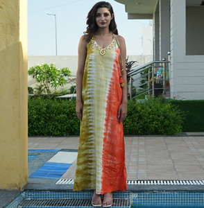 Bohemian Fashion 2024 Tres colores Tie Dye con diseñador Hand Work Long Maxi Dress - Product Image 5