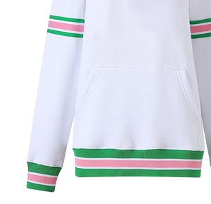 Nouveau sweat-shirt d'hiver blanc avec ourlet côtelé vert et rose à capuche avec logo avant poche kangourou avec rayures imprimées - Product Image 4
