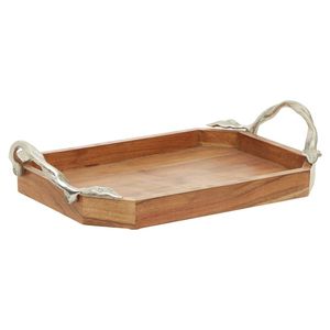 Bandeja de servicio de madera de Acacia Real hecha a mano de alto estándar, plato de forma cuadrada grabado para oficina, té, café, servicio competitivo - Product Image 4