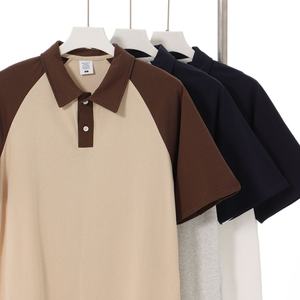 Polo à manches courtes en pur coton raglan pour hommes, style universitaire, antibactérien, col rabattu, 240g - Product Image 4