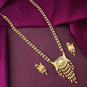 Conjunto de joyería de moda india para mujer, collar largo de doble capa para novia, Pendientes colgantes, cuentas de Metal chapadas en oro, cobre antiguo - Product Image 3