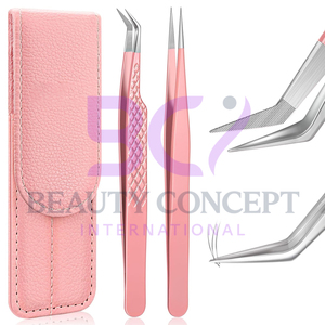 Pince à épiler durable greffée pour cils, pince à épiler à pointe en fibre, 2 pinces à cils incurvées et volumineuses pour extensions de cils avec sac - Product Image 6