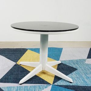 SFBT012- Modern Style <b>White</b> Painted 4-Seater Round Pedestal Sofa <b>Table</b> with Black Tempered Glass Top - Product Image 3