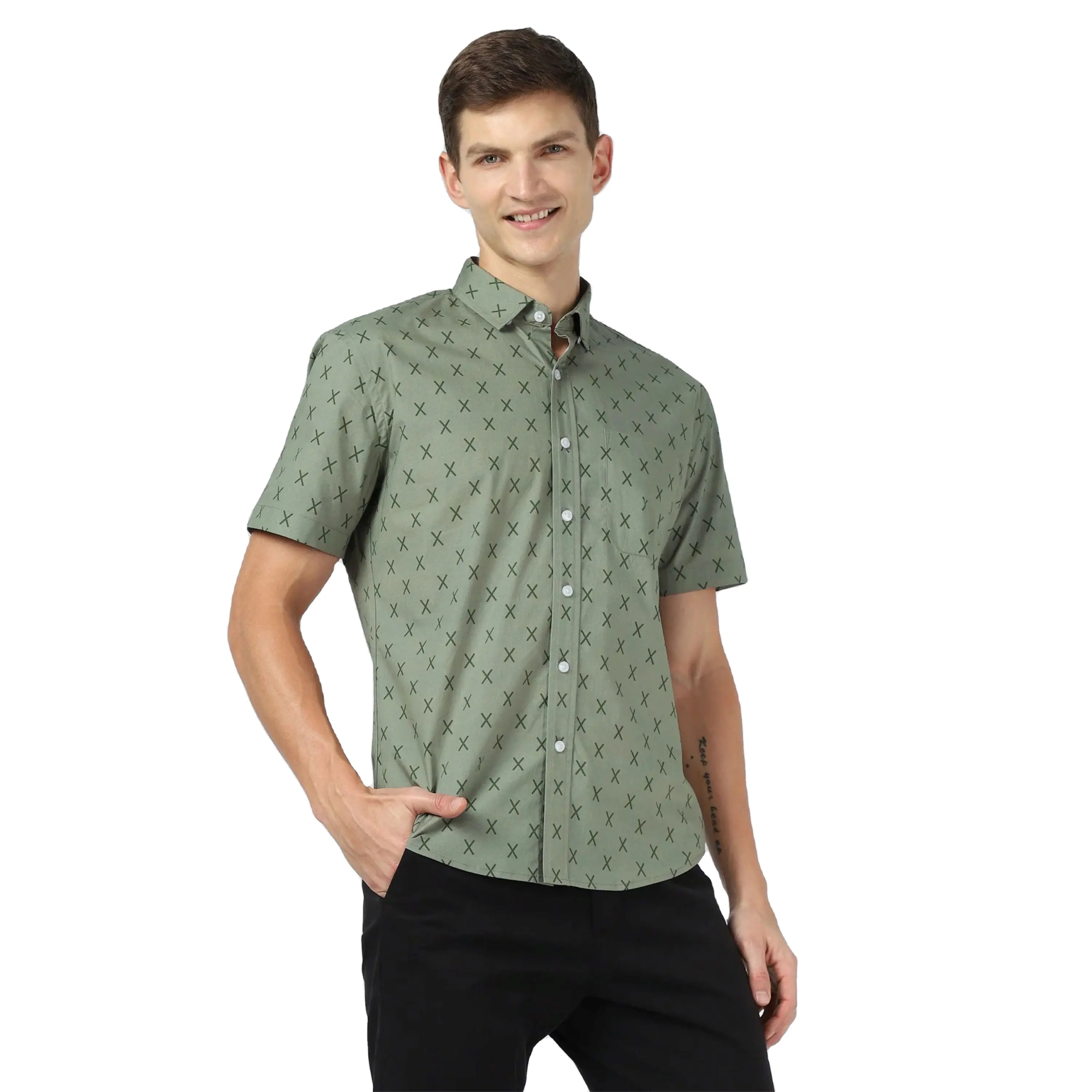 Classic Button-Up Men's Beach Shirt - Cool and Comfortable Cotton, Perfect for Resort Vacations and Beach Events, Available