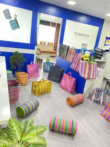 Bolsa de mano de rayas multicolores para mujer, ecológica, con cremallera geométrica, bolsa de compras tejida de nailon para uso al aire libre, fabricada en la India - Product Image 2