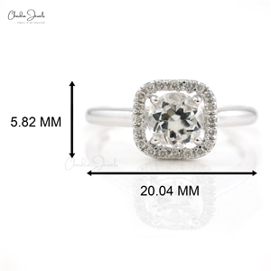 Bague Halo Minimaliste en Véritable Topaze Blanche avec Diamants de 0.8 Ct en Argent Sterling 925 pour Femme au Prix de Gros - Product Image 2