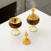 Brûleur d'encens octogonal vintage en métal noir et or, écologique, décoratif pour table, aromathérapie, encens indien, artisanat M R