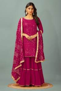 Designer Party Wear Faux Georgette Heavy Top Plazzo avec Dupatta - Product Image 6