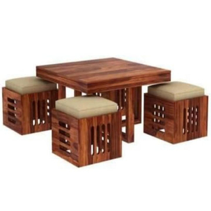 โต๊ะกาแฟไม้อะคาเซียแข็งพร้อมเก้าอี้4ตัว | โซฟาทรงสี่เหลี่ยมโต๊ะกลางชาพร้อมเก้าอี้4ตัวสำหรับห้องนั่งเล่น - Product Image 2