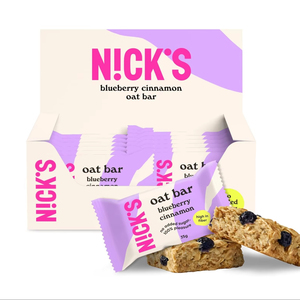 นิคส์ โอ๊ตบาร์ บลูเบอร์รี่ซินนามอน, โอ๊ตบาร์แฟลปแจ็ค, บาร์พลังงานวีแกน และอุดมด้วยไฟเบอร์ ไม่มีน้ำตาลที่เติมแต่ง (12 x 35 กรัม) - Product Image 1