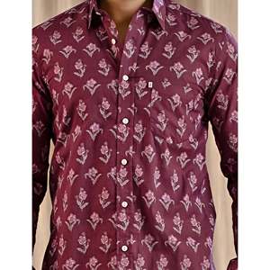 Chemise décontractée pour homme en coton 100% à imprimé floral violet, manches longues, tissu popeline, tailles XL à 6XL - Product Image 2