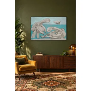 Impression sur toile de Fida Picasso représentant des personnages jouant avec un bateau sur la plage - Product Image 5