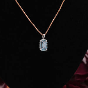 Collar con Colgante Minimalista de Oro Sólido de 14 Quilates Personalizado, Diamante en Forma de Esmeralda Azul Cultivado en Laboratorio, Chapado en Oro para Todas las Ocasiones para Mujer - Product Image 4