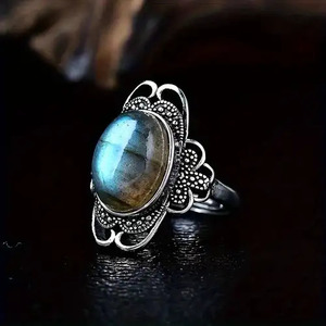 แหวนแฟชั่นอัญมณีลาบราดอไรต์ชุบเงินสเตอริงกันน้ำสำหรับงานเลี้ยงครบรอบขายส่ง - Product Image 1