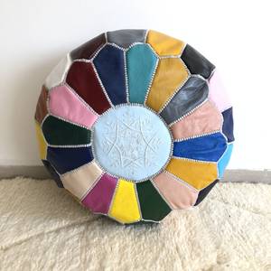 Handmade Genuine Leather <b>Moroccan</b> Pouf Ottoman Bohemian Style Indoor <b>Floor</b> <b>Cushion</b> Living Room Decor Multi Color Patchwork - Product Image 2