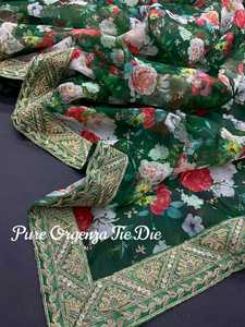 Nuevo diseñador tradicional indio Pure Organza Floral Digital Impreso Saree con Secuencia de borde de encaje para bodas y fiestas - Product Image 4