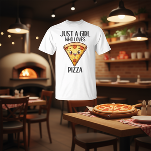 T-shirt unisexe en coton à col rond et manches courtes pour adulte, avec inscription « Just A Girl Who Loves Pizza », promotionnel - Product Image 3