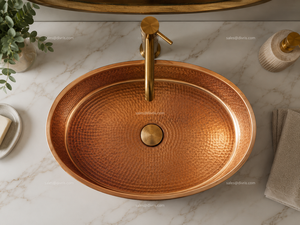 DIVRIS Lavabo en cuivre martelé fait main, rond, à cuve unique, pour comptoir, surface polie rustique, finition mate, modèle DRC-2030 - Product Image 2