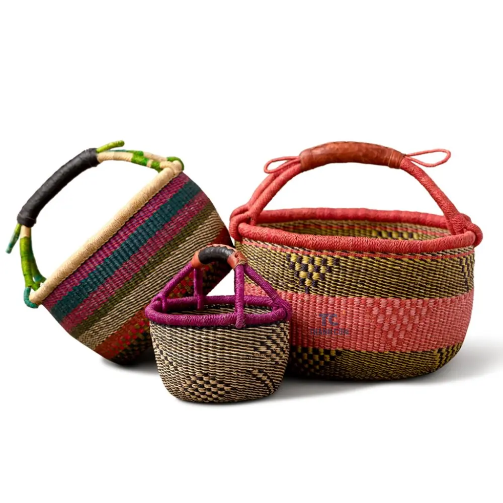 Seagrass bolga basket Foldable Eco Friendly Wholesale storage seagrass oval basket handmade Craft Vietnam Seagrass bolga basket
