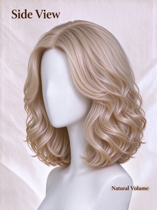 Light Gold <b>Short</b> Curly <b>Human</b> <b>Hair</b> <b>Wig</b> Soft Volume Wave Bob <b>Wig</b> for Daily Wear - Product Image 4