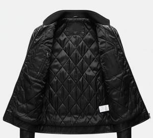 Chaqueta de Cuero Genuino Negra para Hombre, Corte Entallado, Estilo Motero, Cuello Alto, Cremallera, Prenda Exterior para Motocicleta, Estilo Vintage Suave, Invierno - Product Image 3